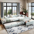 Green Gray Linen Fabric Upholstered Twin Size Daybed with Trundle and Drawer E656