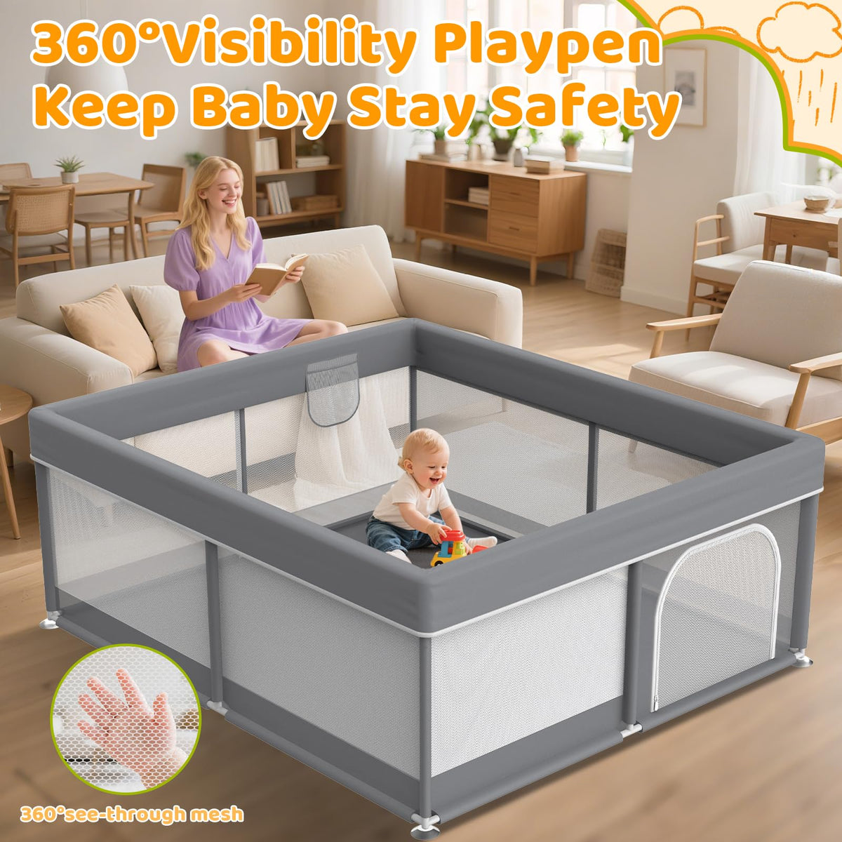 79x71 Inch Extra Large Baby Playpen A46161