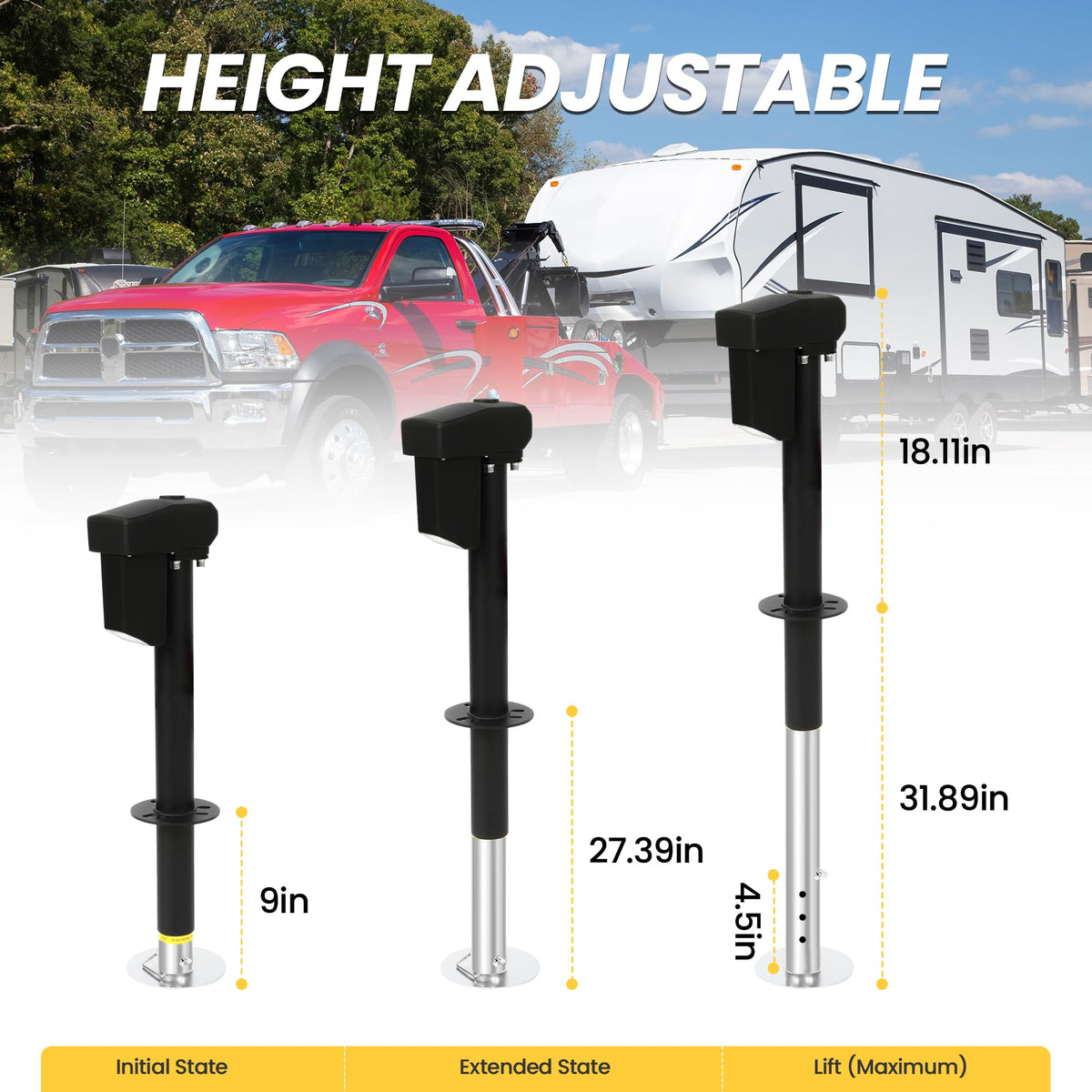 12V Electric Tongue Jack 4000lb A-Frame Heavy Duty Trailer Jack with Drop Foot & LED Light F953