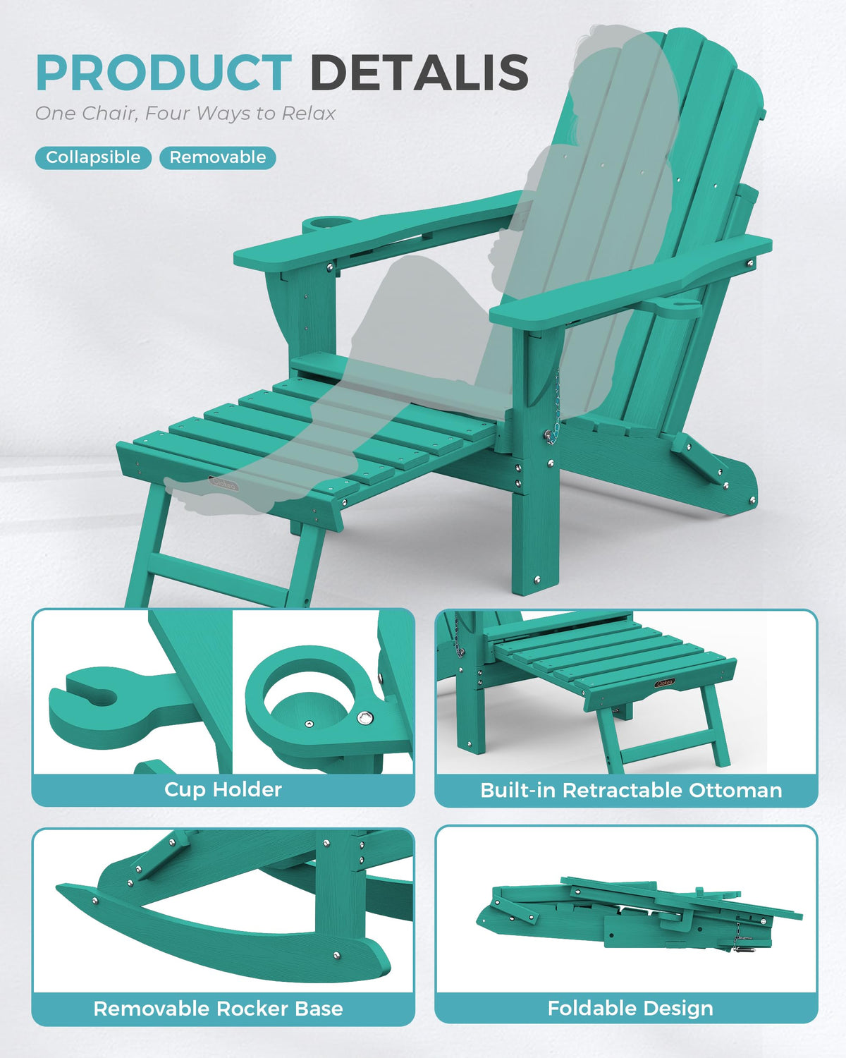 Adirondack Rocking Chair with Footrest L2333