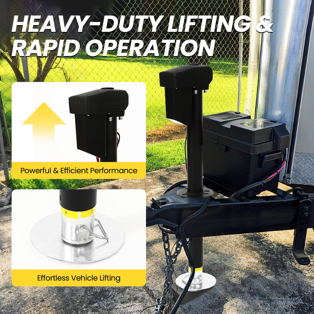 12V Electric Tongue Jack 4000lb A-Frame Heavy Duty Trailer Jack with Drop Foot & LED Light F953