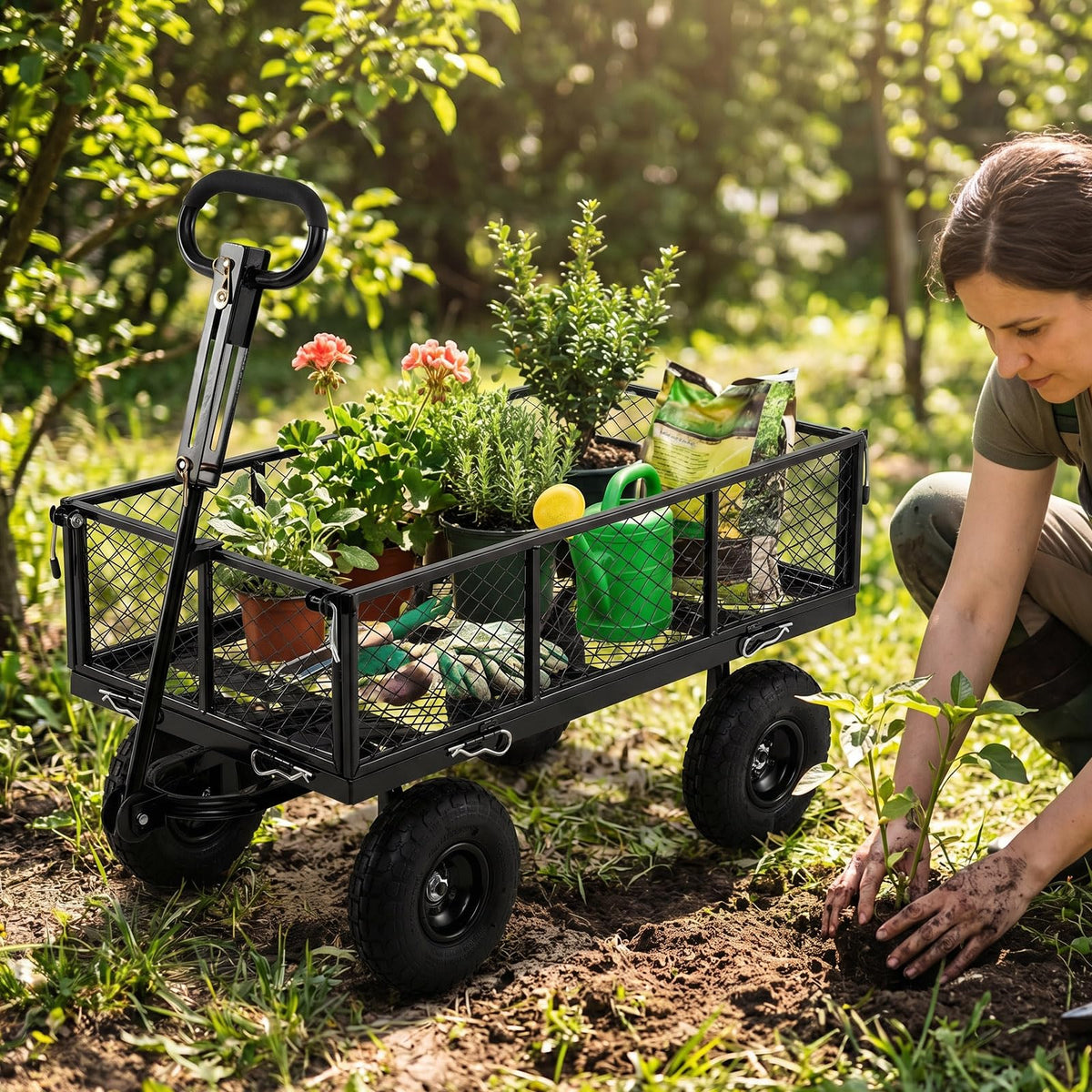 Heavy Duty Metal Garden Cart with Removable Liner U8914