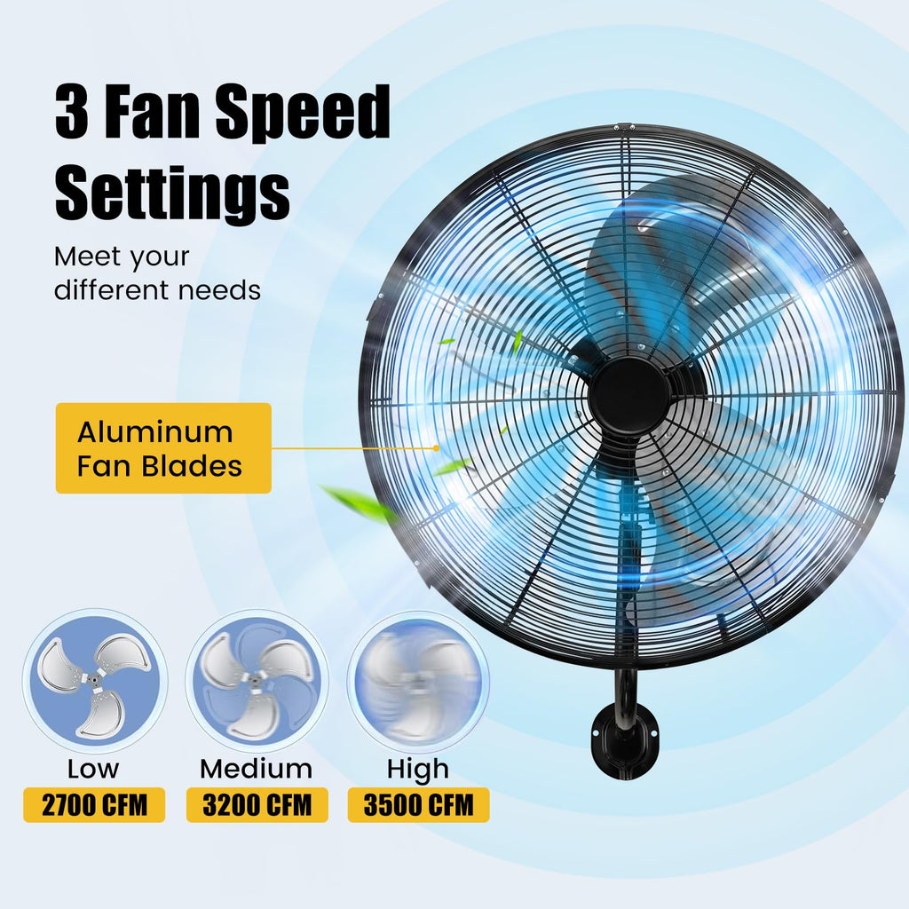 20 Inch 3-Speed Oscillating Metal Wall Fan T9184