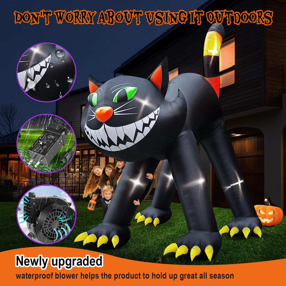 14FT Inflatable Black Cat Halloween Decoration with 7 LED W3656