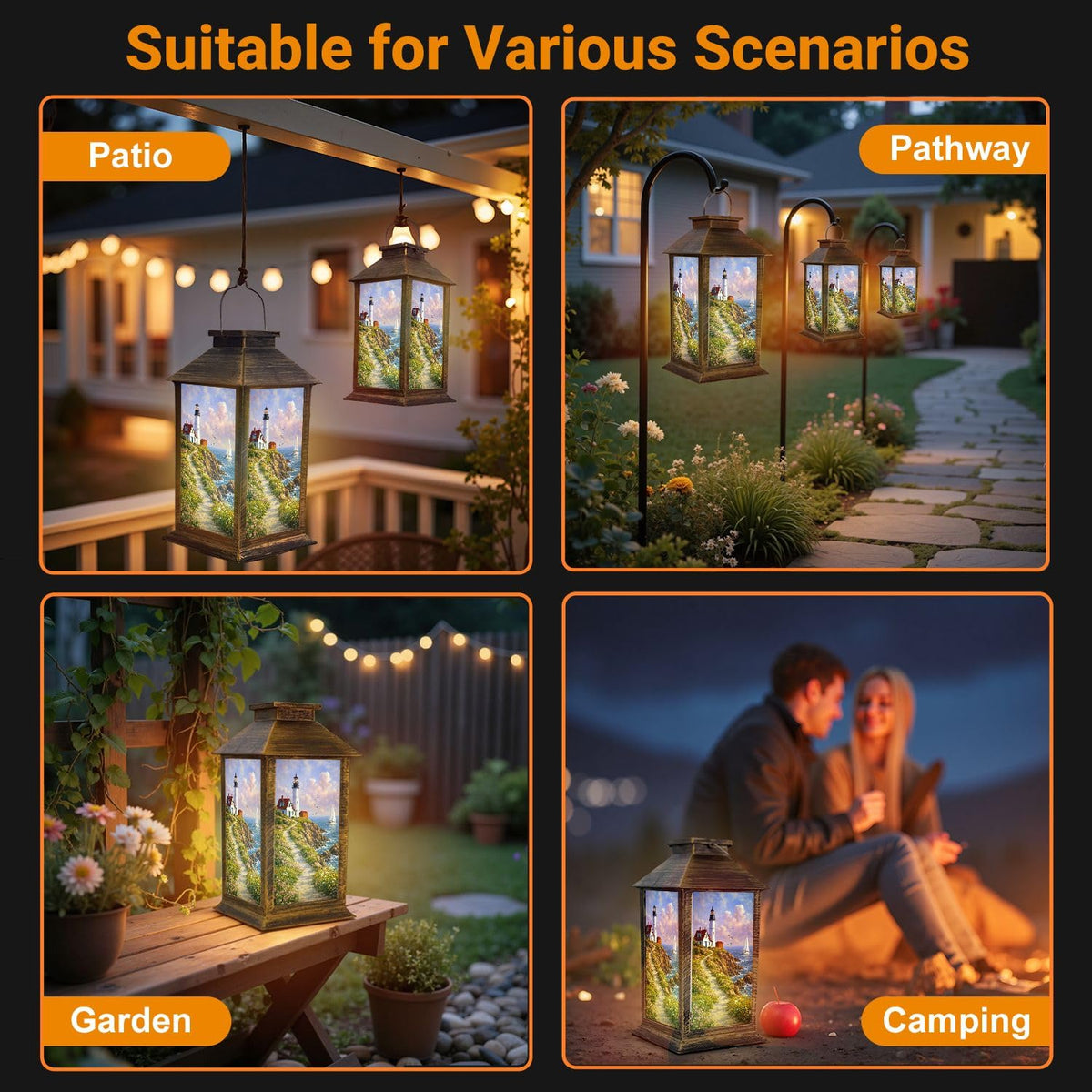 Solar Lantern Outdoor Waterproof LED Solar Lights Hanging Tabletop Lamp B742773