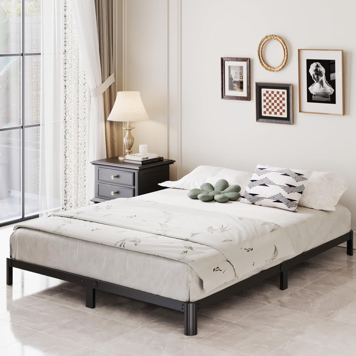 Black 7 Inch Queen Metal Platform Bed Frame L1615