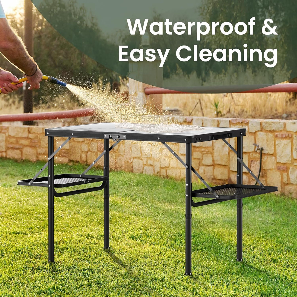 Folding Camping Table 3ft Aluminum with Side Racks & Storage Net E4125