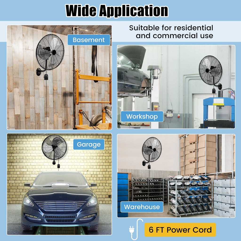 20 Inch 3-Speed Oscillating Metal Wall Fan T9184