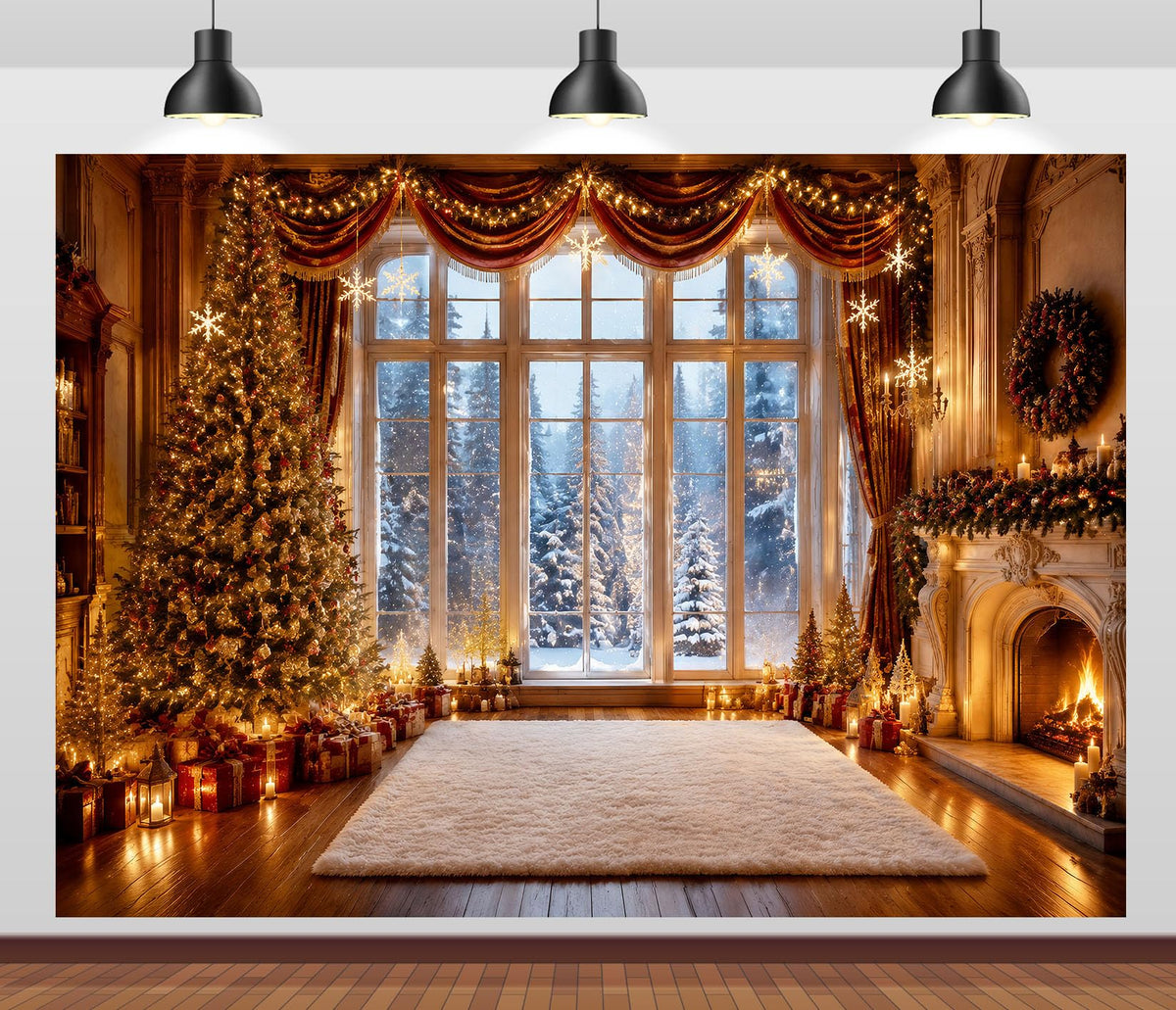 Fabric Christmas Window Photography Backdrop Z64986