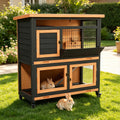 2-Story Wooden Rabbit Hutch Guinea Pig Cage with Wheels D732