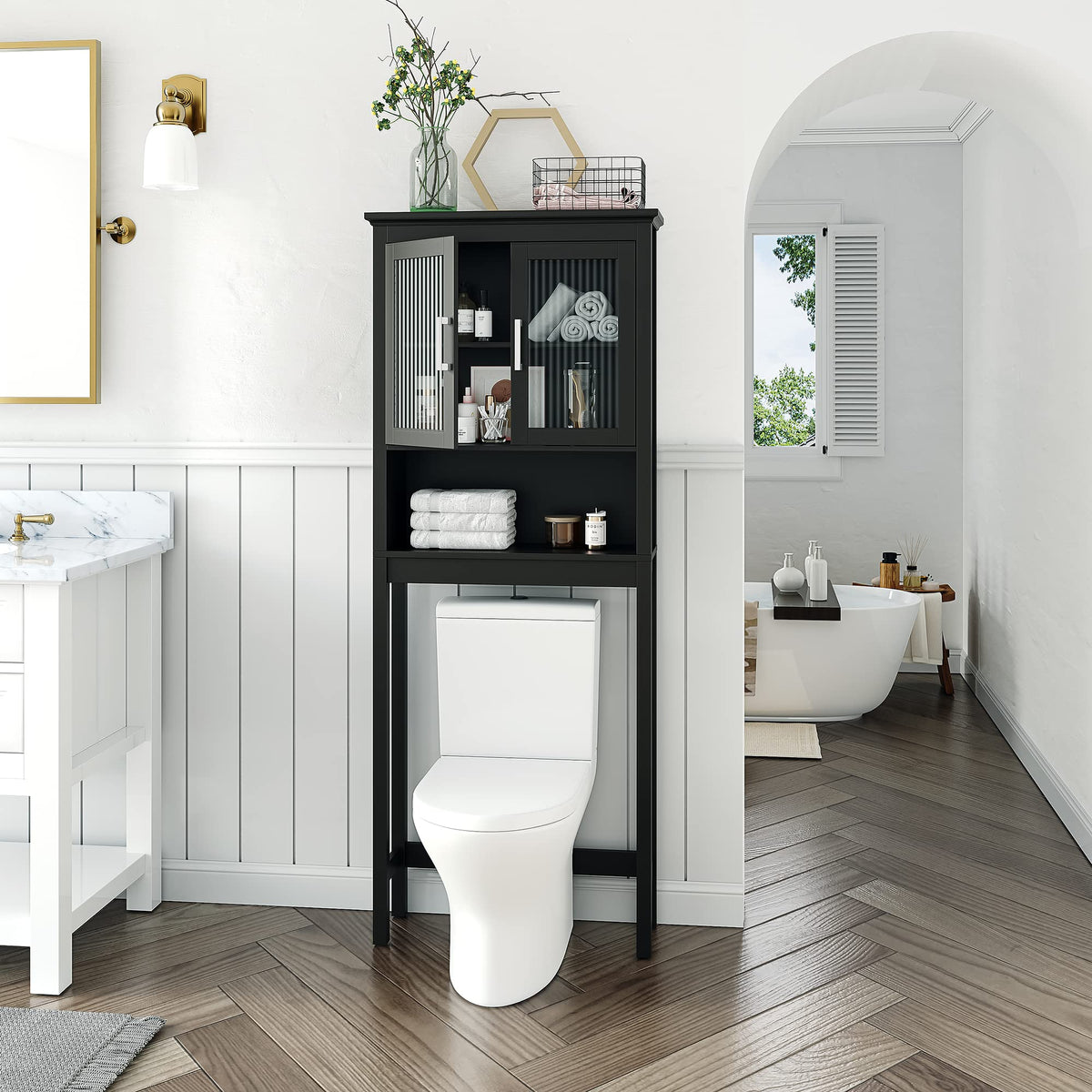 Over the Toilet Storage Cabinet with Glass Doors C498440
