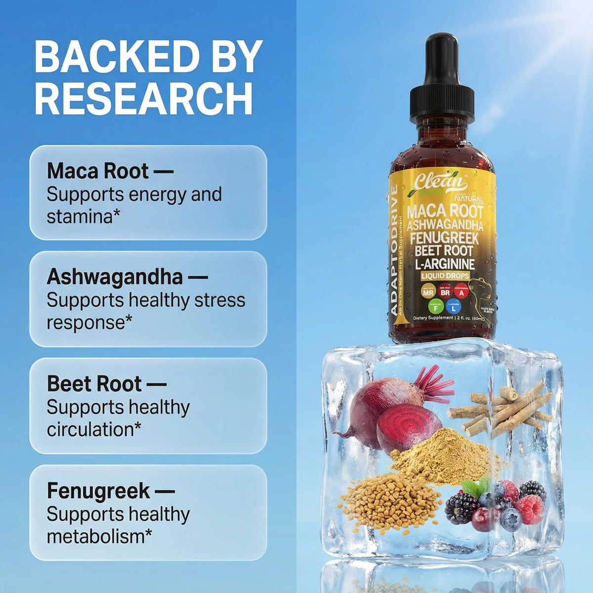 Organic Maca Root Liquid Drops with Ashwagandha and Fenugreek R261
