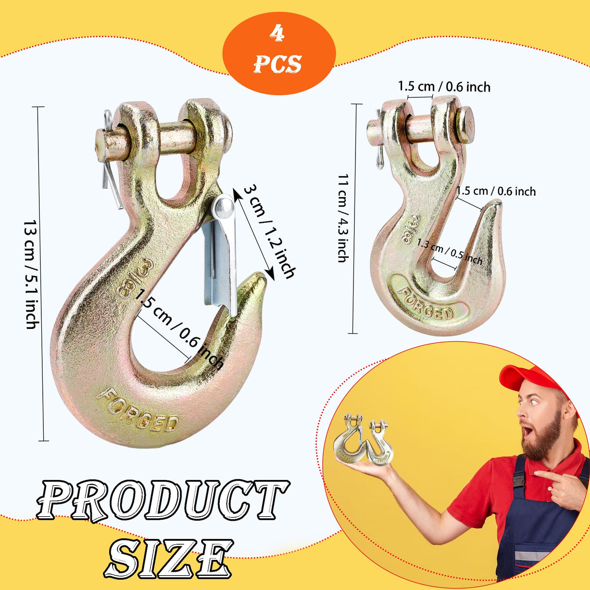3/8" Clevis Slip Hook Set with Safety Latch G70 Forged Steel R2024
