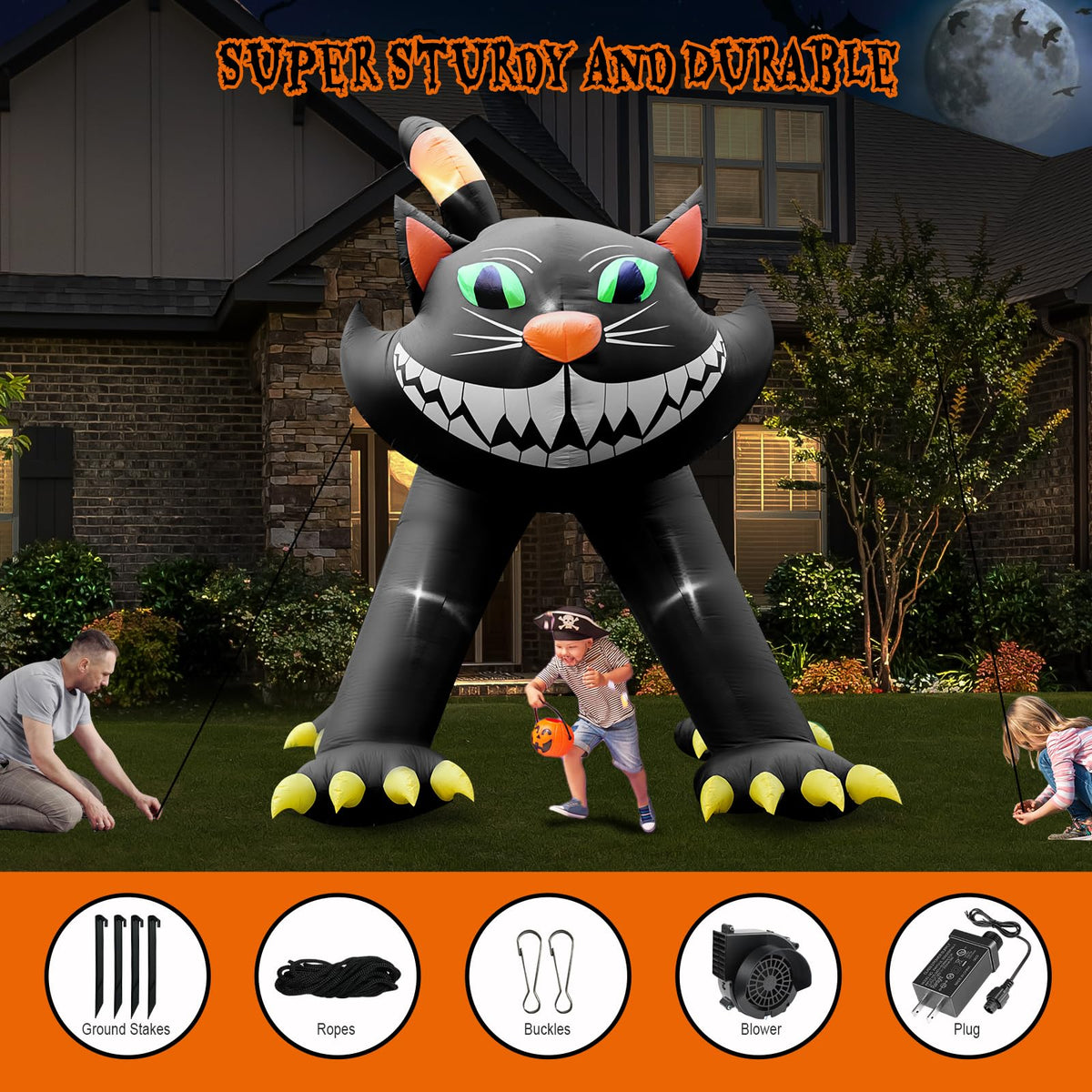14FT Inflatable Black Cat Halloween Decoration with 7 LED W3656