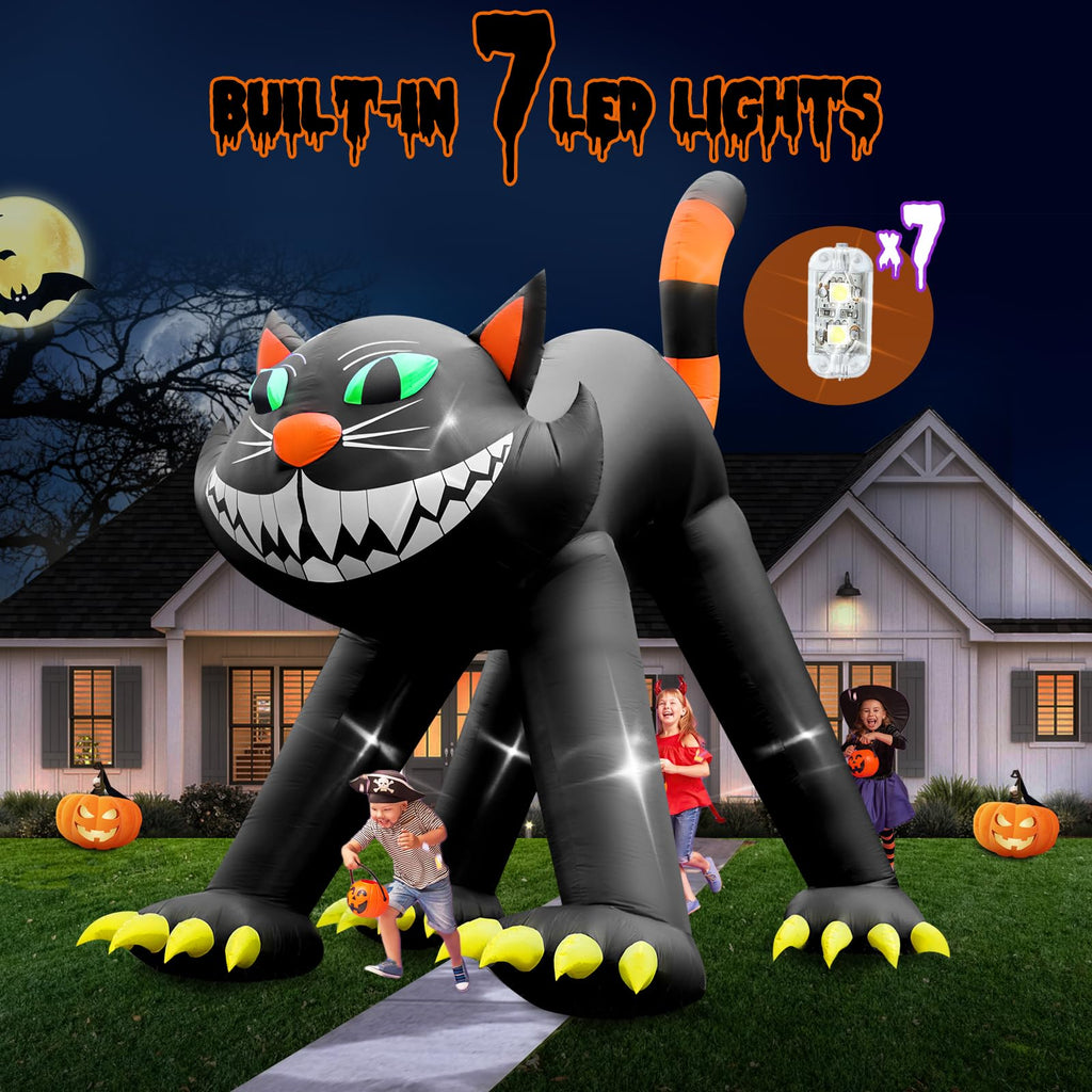 14FT Inflatable Black Cat Halloween Decoration with 7 LED W3656