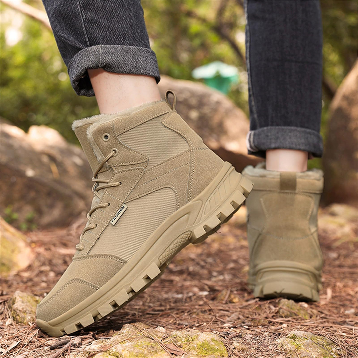 Mid Top Fur Lined Suede Leather Waterproof Military Tactical Boots O4599