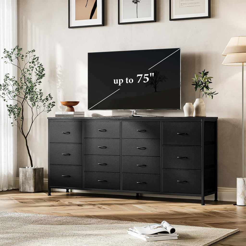 Black 14 Drawer Dresser TV Stand U8412