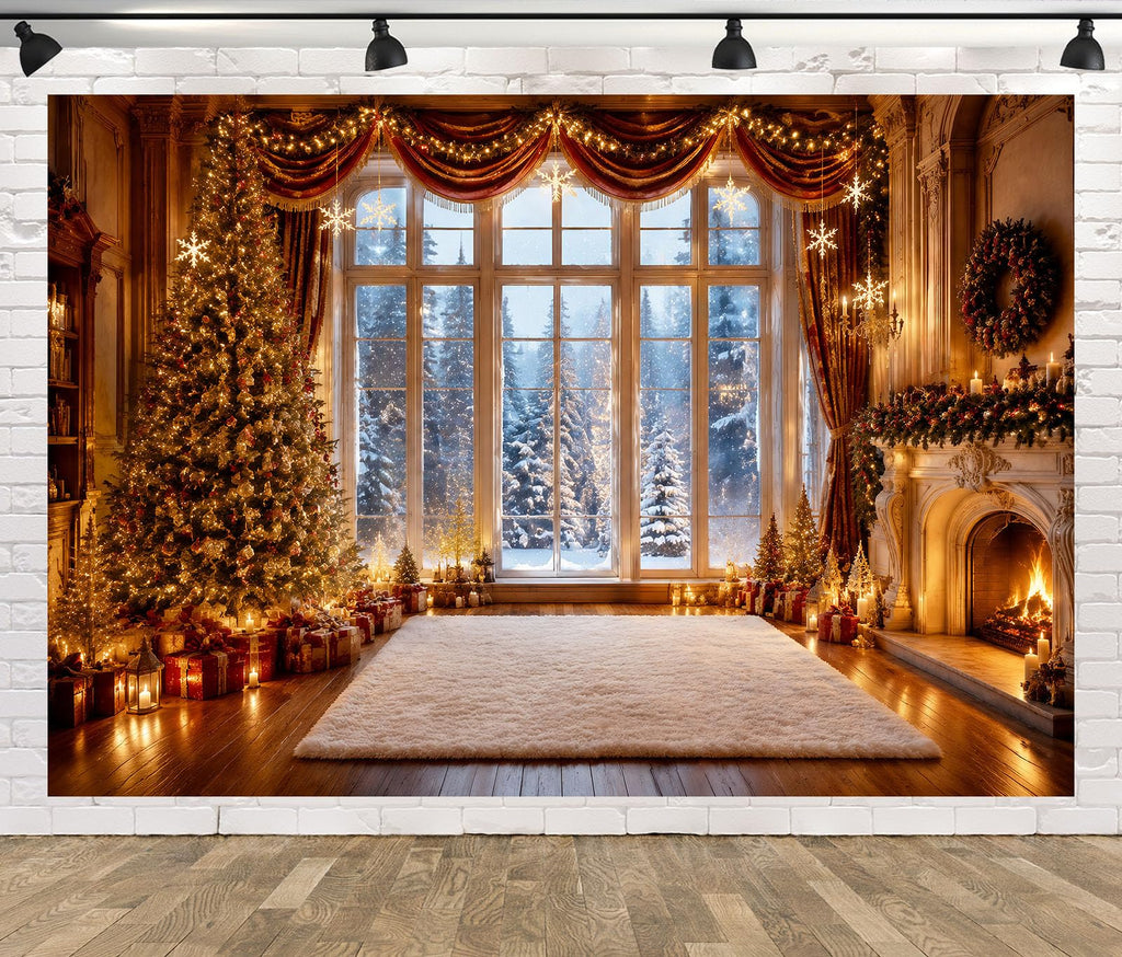 Fabric Christmas Window Photography Backdrop Z64986