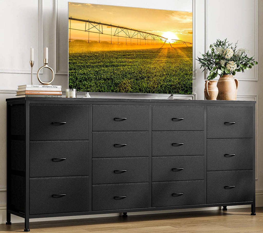 Black 14 Drawer Dresser TV Stand U8412