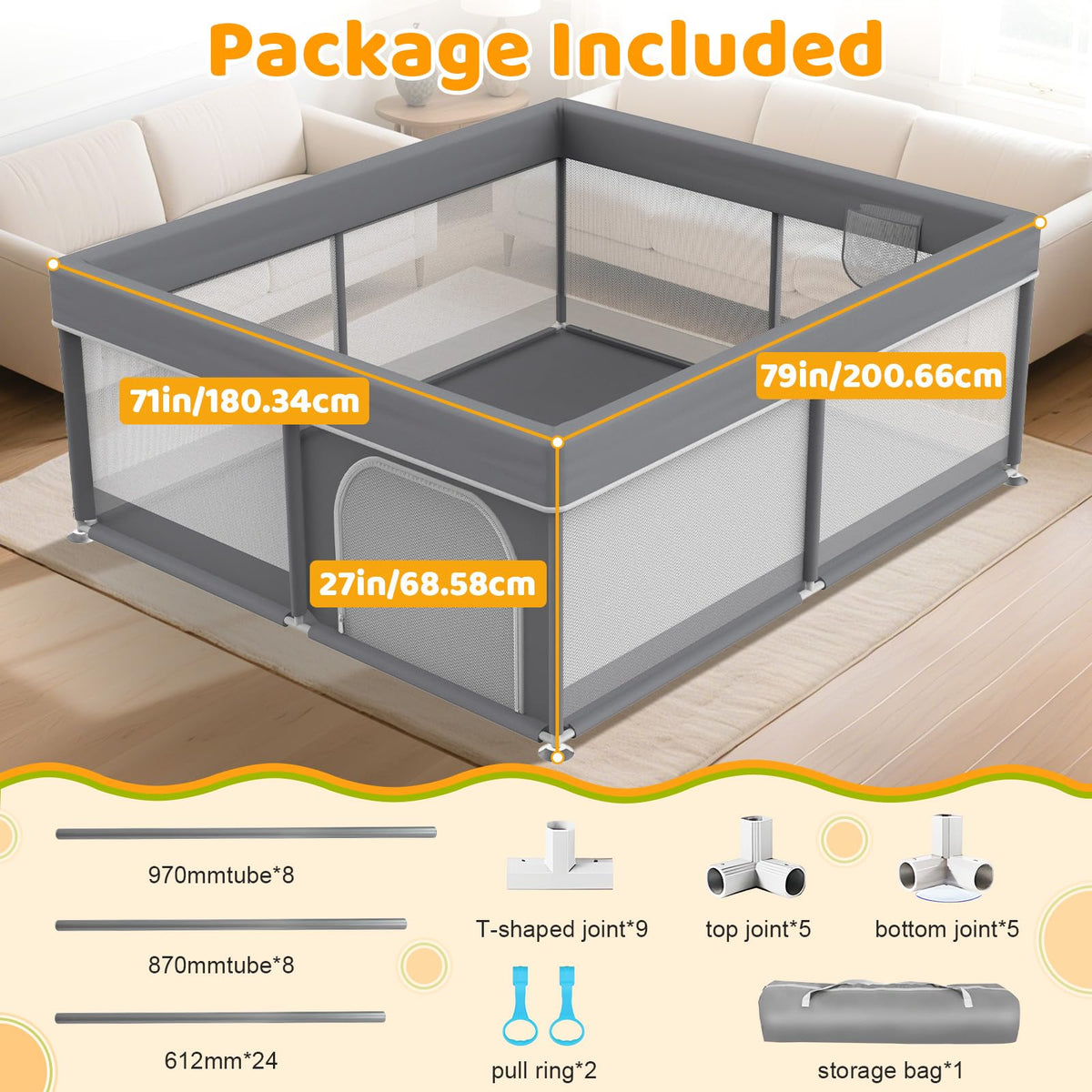 79x71 Inch Extra Large Baby Playpen A46161