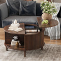 Lift Top Coffee Table with Storage, Fluted Round Center Table with Sliding Cabinet Door, Walnut I285