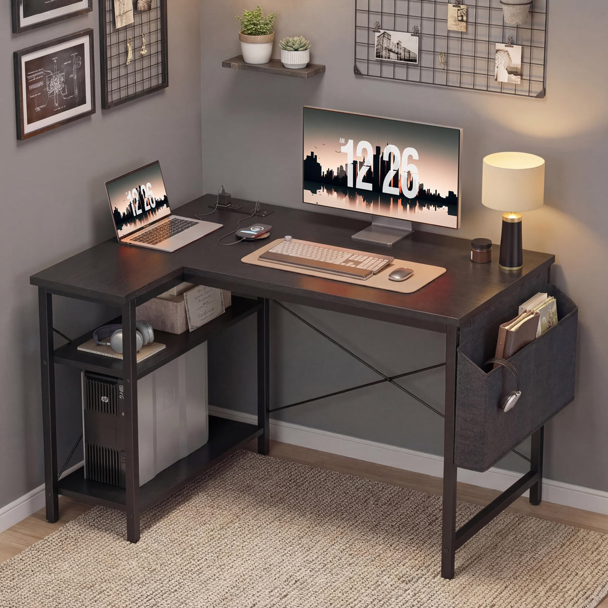 40 inch L Shaped Computer Desk with Power Outlets V32777