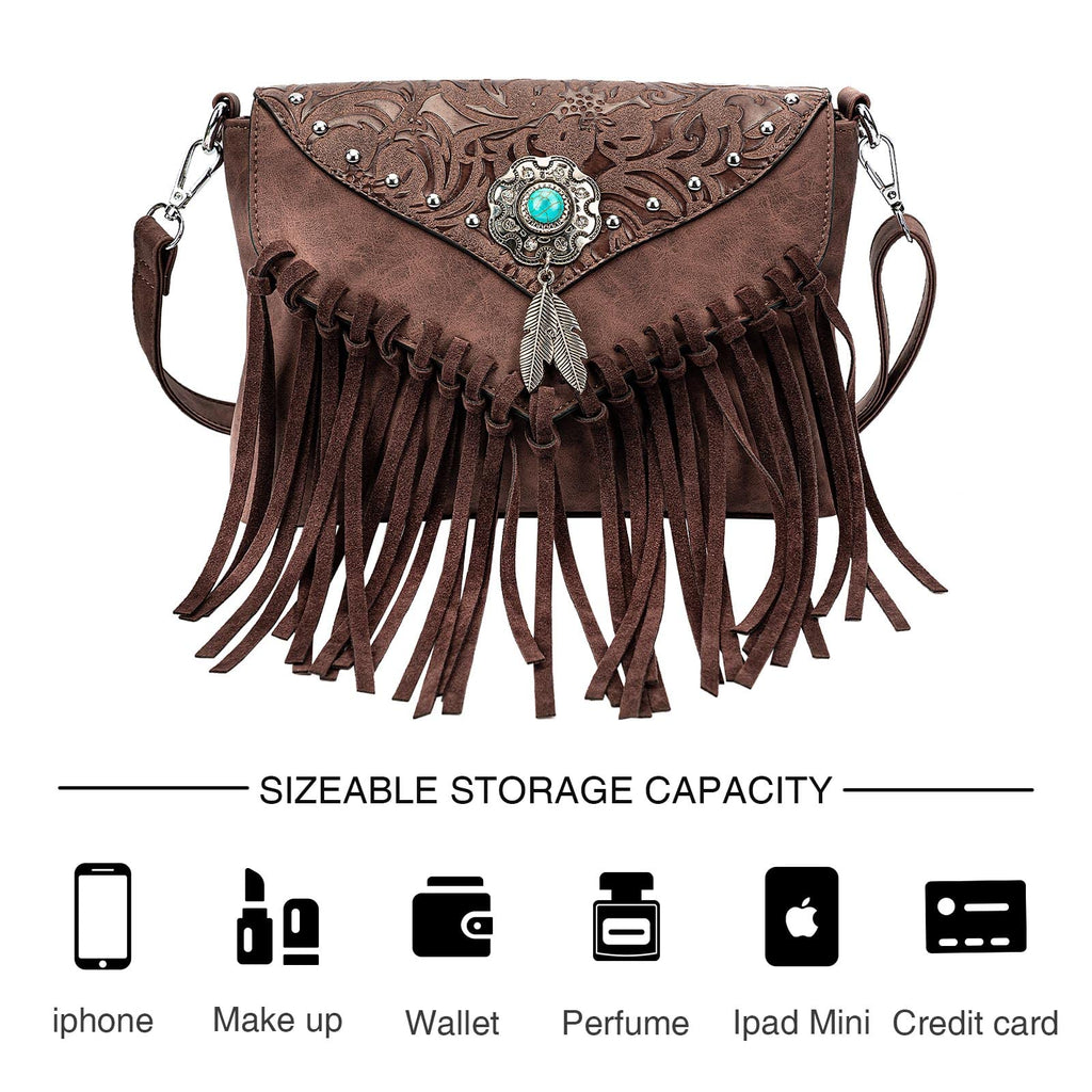 Small Turquoise Fringe Crossbody Handbag F7437