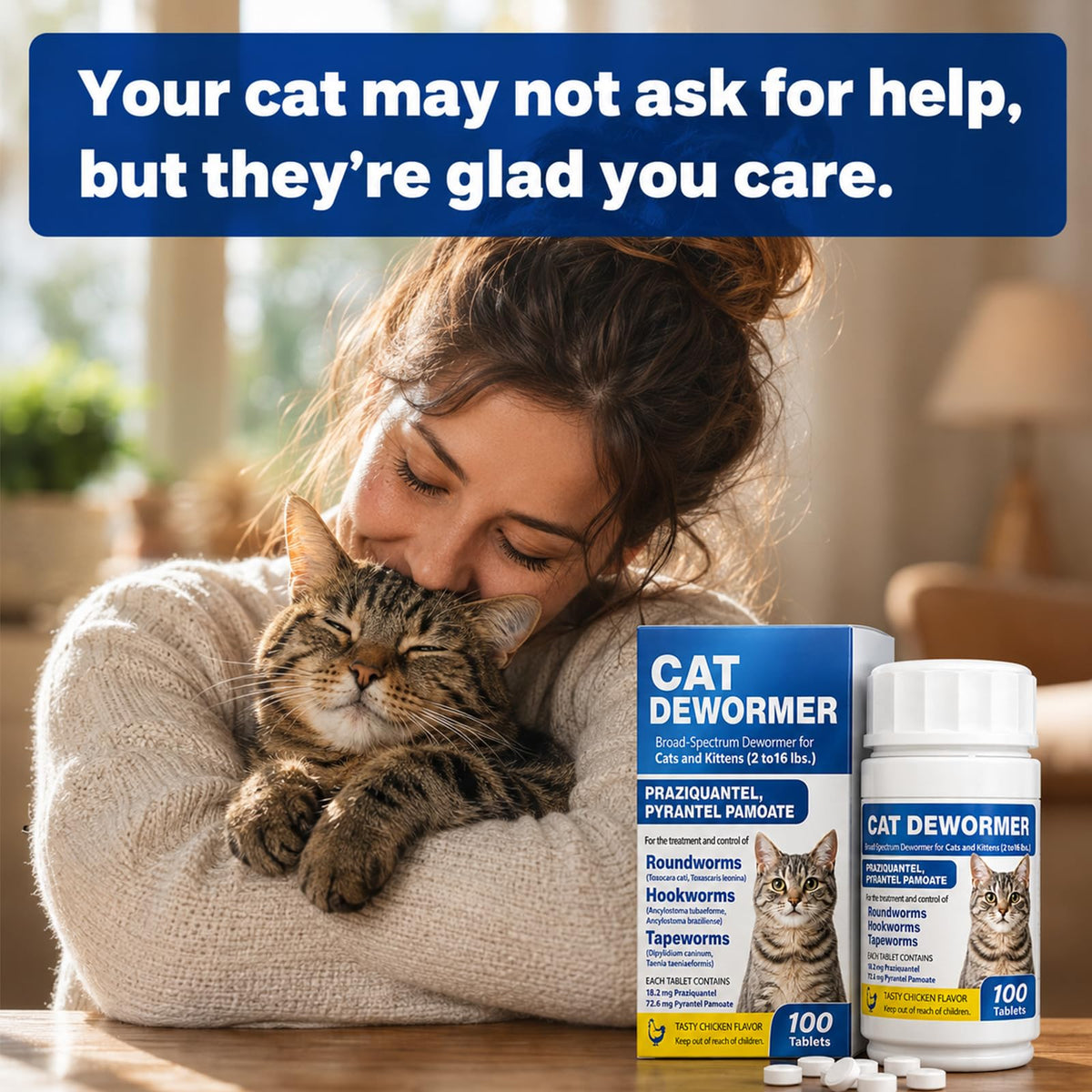 Cat and Kitten Dewormer 100 Tablets D2228