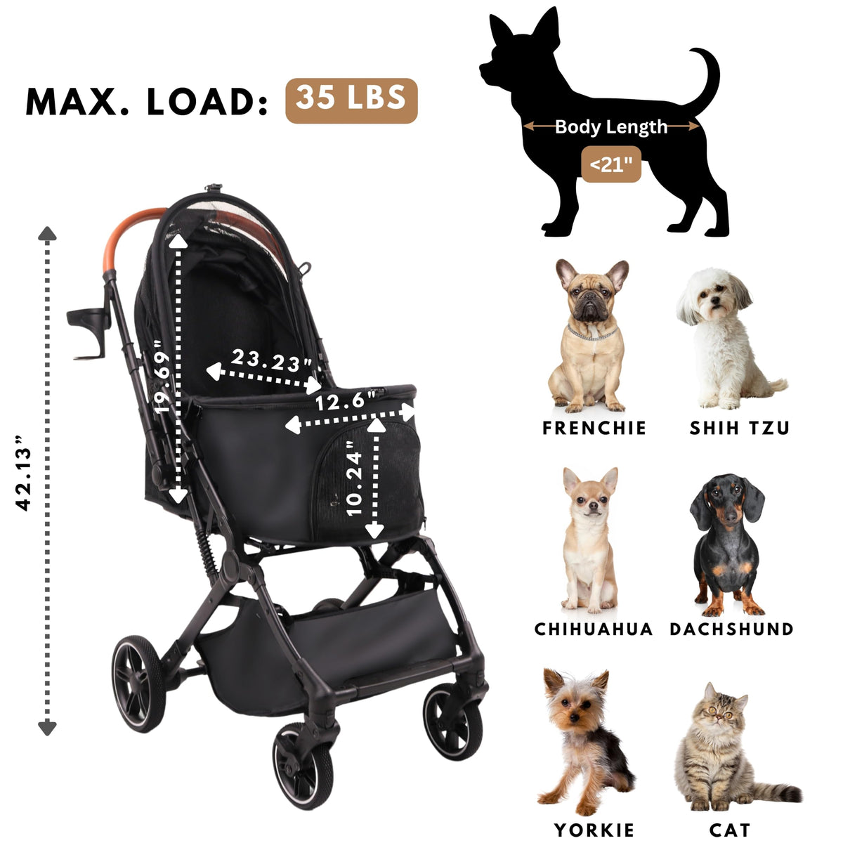 Foldable Dog Stroller 35 lbs Grey M416