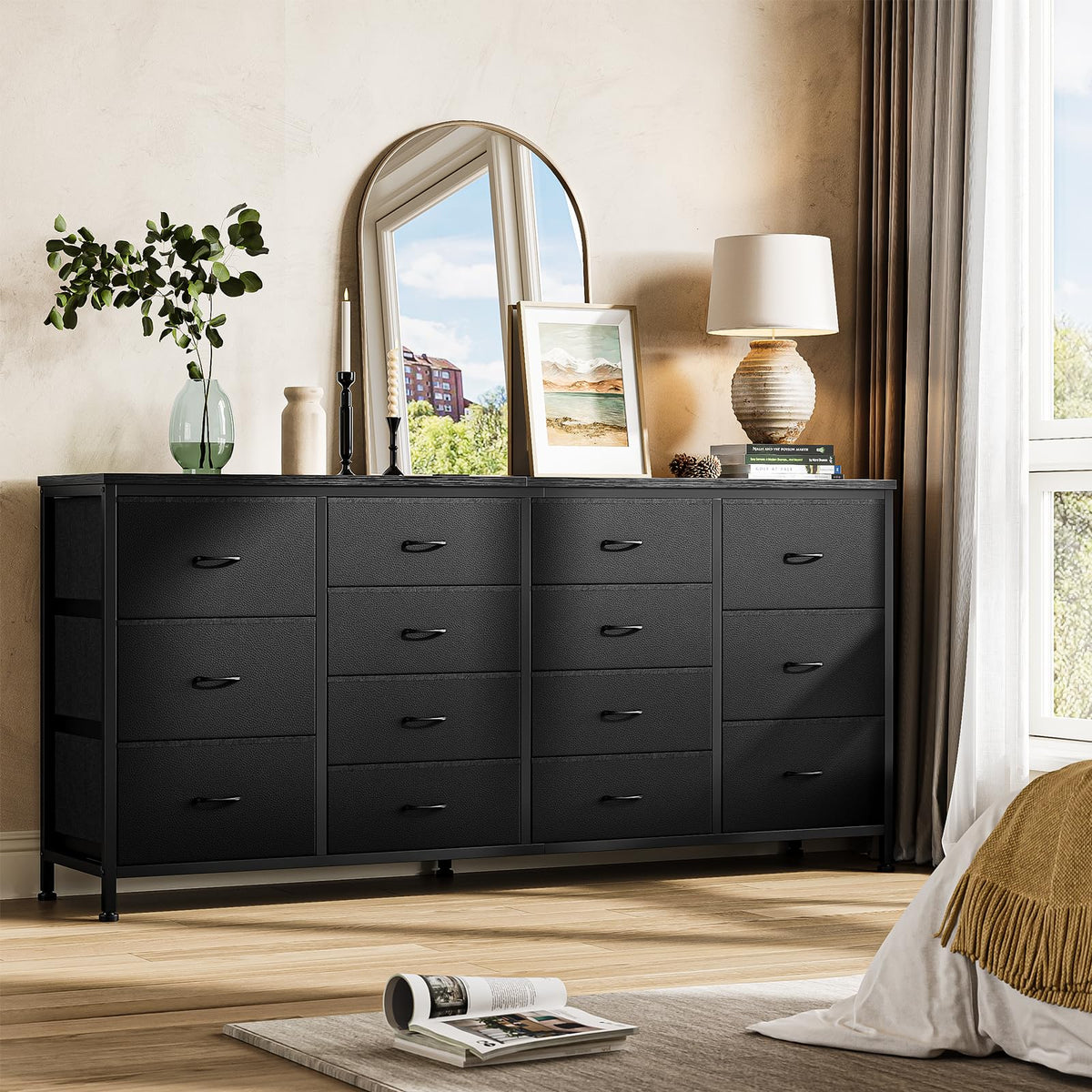 Black 14 Drawer Dresser TV Stand U8412