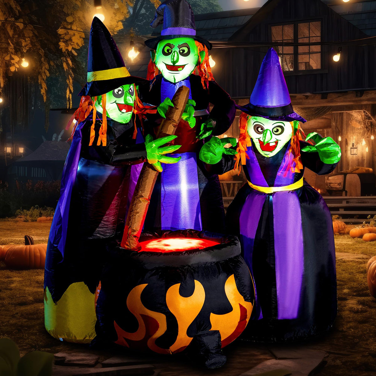 6 FT Halloween Inflatables Three Witch Cauldron with LEDs C894