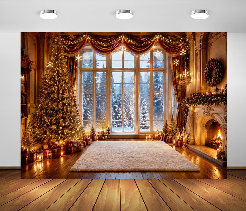 Fabric Christmas Window Photography Backdrop Z64986