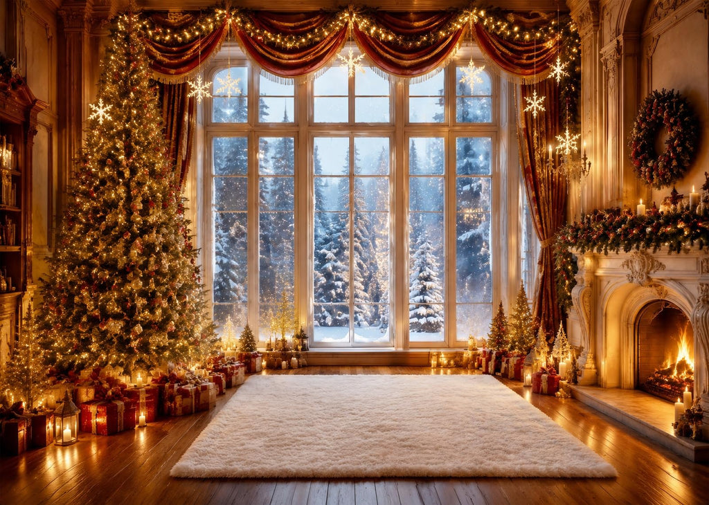 Fabric Christmas Window Photography Backdrop Z64986