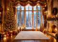 Fabric Christmas Window Photography Backdrop Z64986