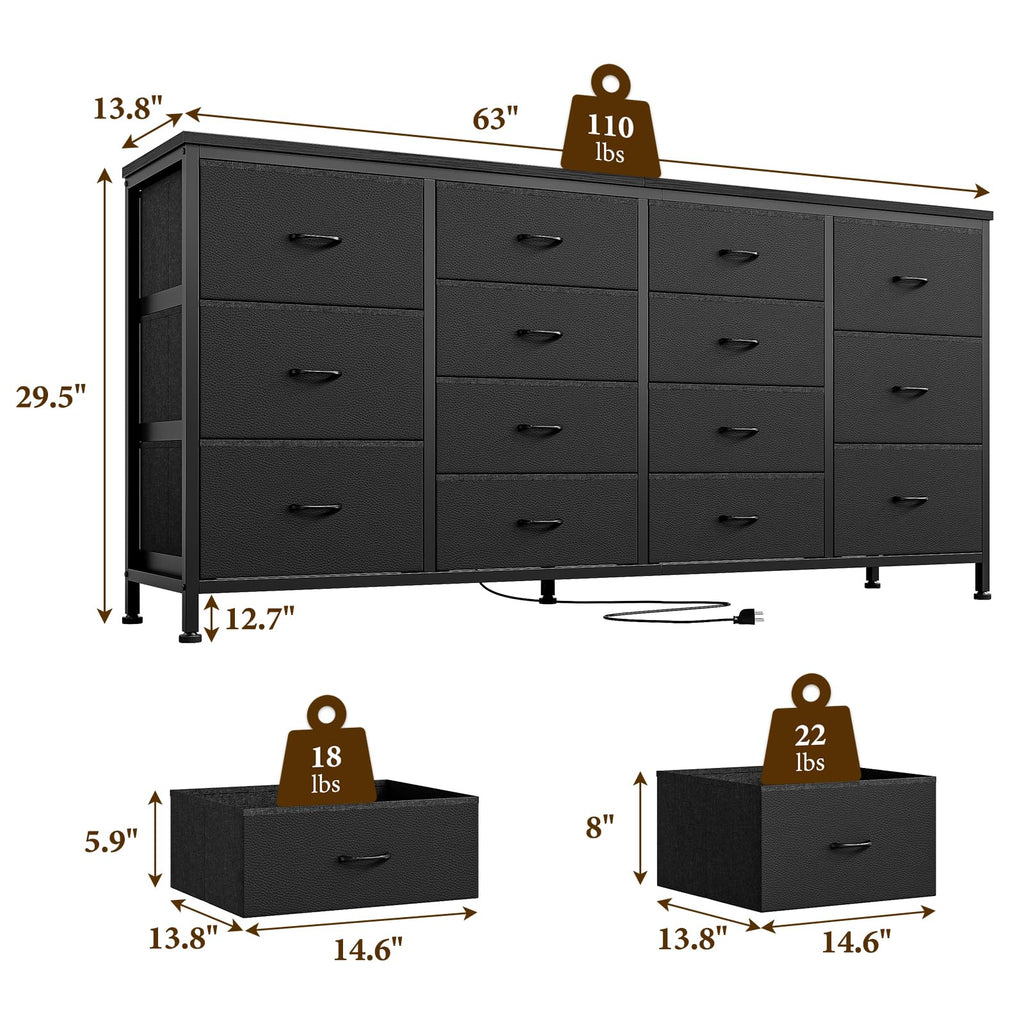 Black 14 Drawer Dresser TV Stand U8412