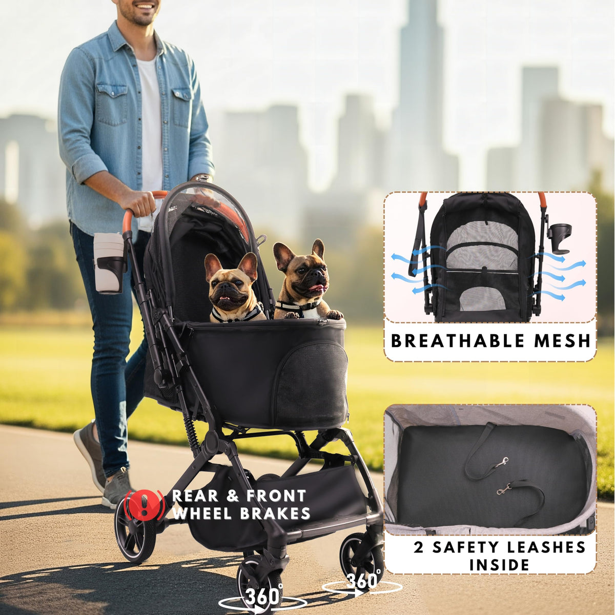 Foldable Dog Stroller 35 lbs Grey M416