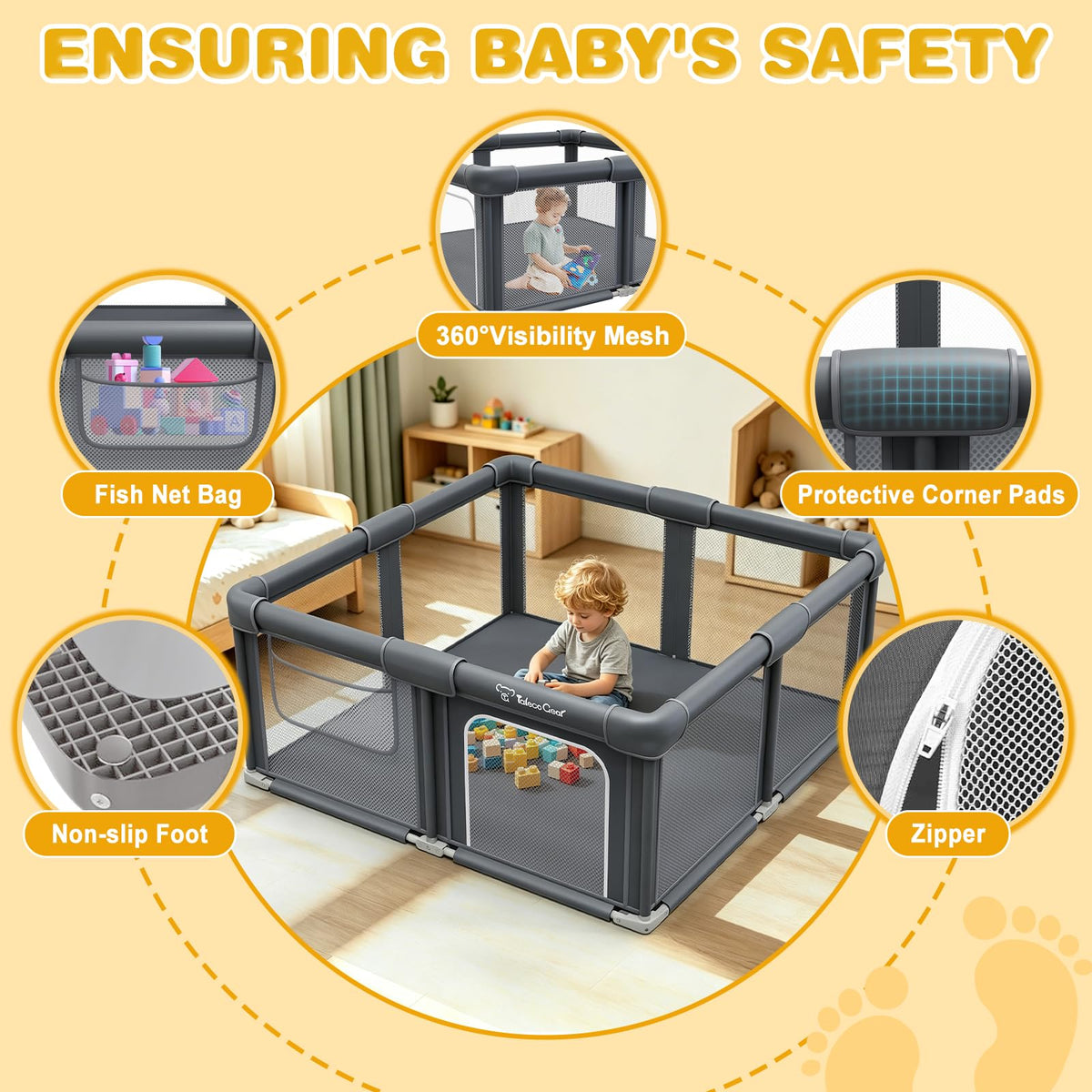 Foldable Baby Playpen with Mat I84443