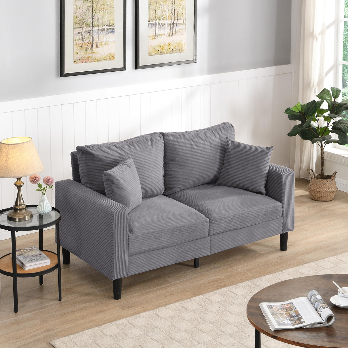 Light Gray 2-Seater Upholstered Sofa Q3975
