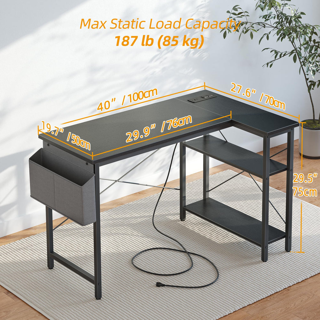 40 inch L Shaped Computer Desk with Power Outlets V32777