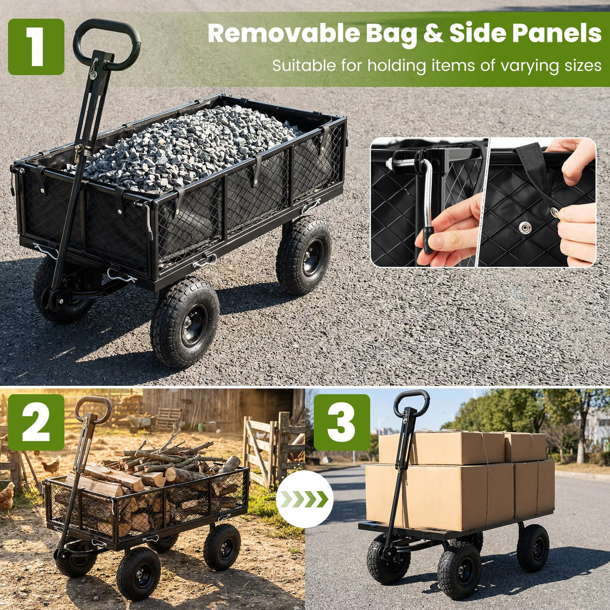 Heavy Duty Metal Garden Cart with Removable Liner U8914