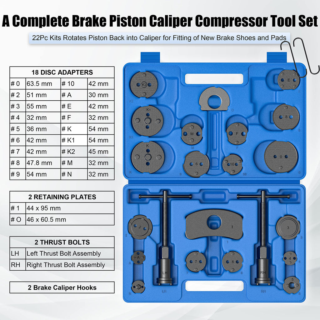 Disc Brake Caliper Wind Back Tool and Piston Compression Set 26 Pieces D876