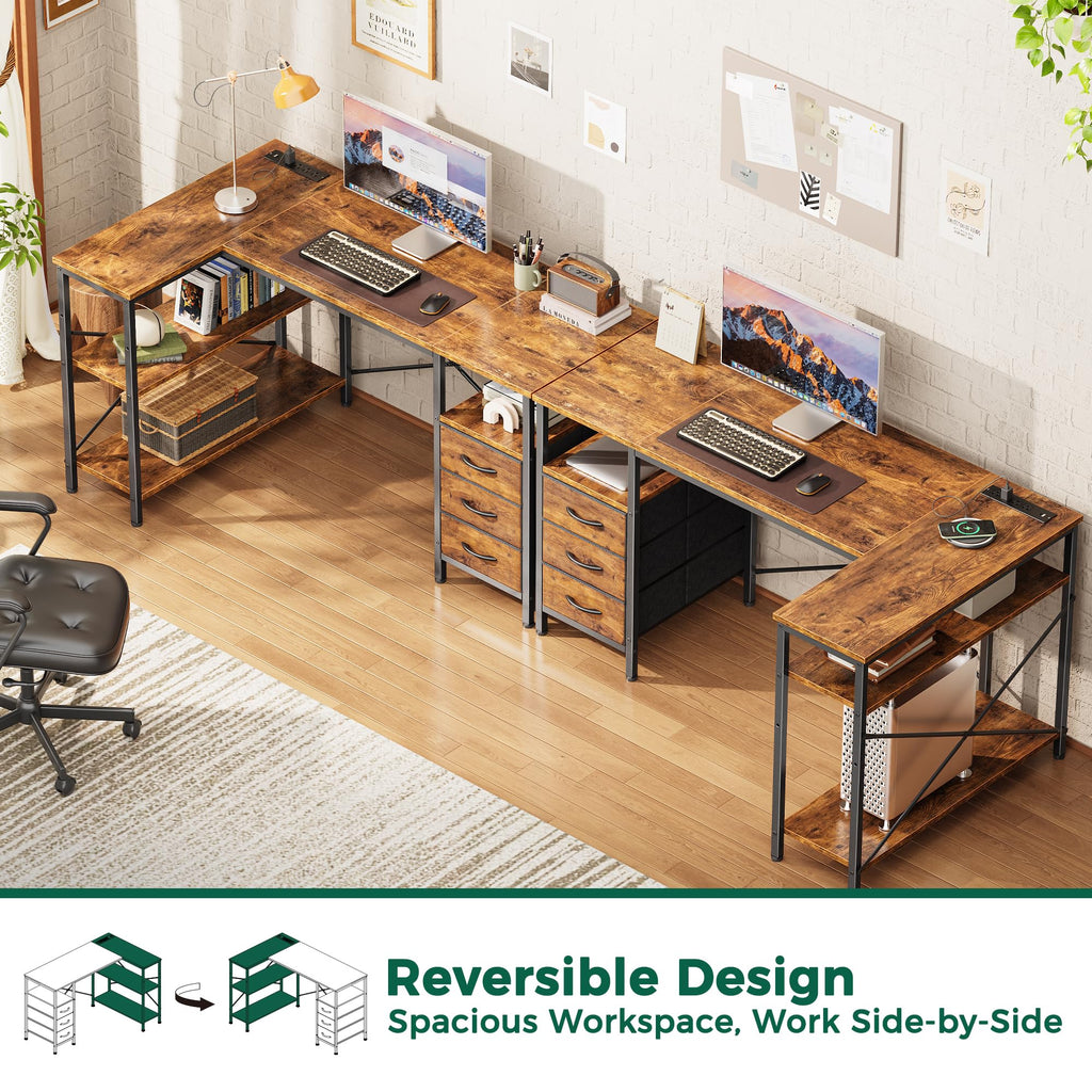 L Shaped Office Desk with Power Outlets & 3 Drawers X3807