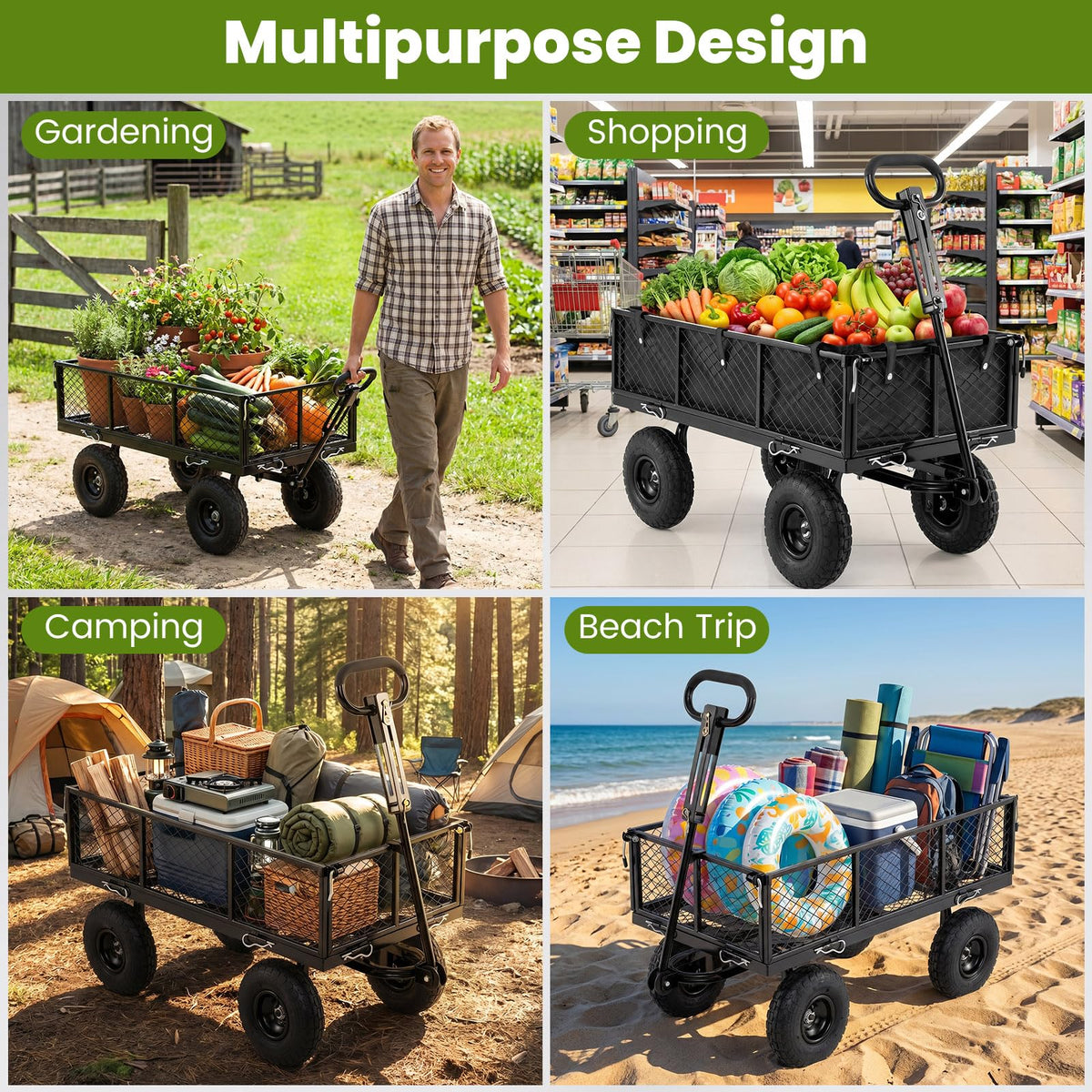 Heavy Duty Metal Garden Cart with Removable Liner U8914